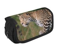 VFKLT African Leopard Pencil Case Double Layer Pencil Pouch Large Capacity Pencil Bag Double Zipper Portable Pen Case Makeup Bag for Men Women Travel Business Office