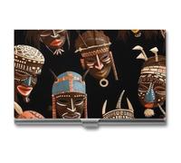 VFKLT African Ritual Ethnic Tribal Business Card Holder Pocket Slim Portable Metal Business Card Case Business Card Organizer Credit Card Wallet Multi Card Case for Men Women Travel Office, silver,