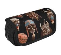 VFKLT African Ritual Ethnic Tribal Pencil Case Double Layer Pencil Pouch Large Capacity Pencil Bag Double Zipper Portable Pen Case Makeup Bag for Men Women Travel Business Office