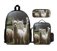 VFKLT Alpaca Family Backpack with Lunch Box Pencil Case 3 Piece Set Travel Bag Casual Daypack Laptop Backpack, White, One Size, Travel Backpacks