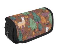 VFKLT Alpaca in The Forest Pencil Case Double Layer Pencil Pouch Large Capacity Pencil Bag Double Zipper Portable Pen Case Makeup Bag for Men Women Travel Business Office