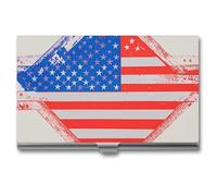 VFKLT American Flag Stars Stripes Business Card Holder Pocket Slim Portable Metal Business Card Case Business Card Organizer Credit Card Wallet Multi Card Case for Men Women Travel Office, silver, One