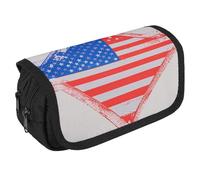 VFKLT American Flag Stars Stripes Pencil Case Double Layer Pencil Pouch Large Capacity Pencil Bag Double Zipper Portable Pen Case Makeup Bag for Men Women Travel Business Office