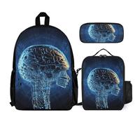 VFKLT Artificial Intelligence Brain Backpack with Lunch Box Pencil Case 3 Piece Set Travel Bag Casual Daypack Laptop Backpack, White, One Size, Travel Backpacks
