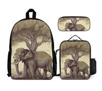 VFKLT Asian Elephant with Tree Backpack with Lunch Box Pencil Case 3 Piece Set Travel Bag Casual Daypack Laptop Backpack, White, One Size, Travel Backpacks