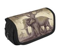 VFKLT Asian Elephant with Tree Pencil Case Double Layer Pencil Pouch Large Capacity Pencil Bag Double Zipper Portable Pen Case Makeup Bag for Men Women Travel Business Office