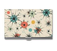 VFKLT Atomic Stars Retro Pattern Business Card Holder Pocket Slim Portable Metal Business Card Case Business Card Organizer Credit Card Wallet Multi Card Case for Men Women Travel Office, silver, One