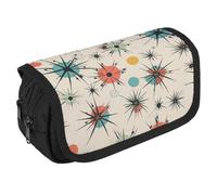 VFKLT Atomic Stars Retro Pattern Pencil Case Double Layer Pencil Pouch Large Capacity Pencil Bag Double Zipper Portable Pen Case Makeup Bag for Men Women Travel Business Office