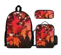 VFKLT Autumn Fall Red Maple Leaves Backpack with Lunch Box Pencil Case 3 Piece Set Travel Bag Casual Daypack Laptop Backpack, White, One Size, Travel Backpacks