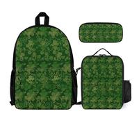 VFKLT Background St Patrick's Day Glitter Backpack with Lunch Box Pencil Case 3 Piece Set Travel Bag Casual Daypack Laptop Backpack, White, One Size, Travel Backpacks