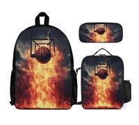 VFKLT Basketball Backpack with Lunch Box Pencil Case 3 Piece Set Travel Bag Casual Daypack Laptop Backpack, White, One Size, Travel Backpacks