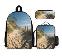 VFKLT Beach Themed Backpack with Lunch Box Pencil Case 3 Piece Set Travel Bag Casual Daypack Laptop Backpack, White, One Size, Travel Backpacks