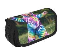 VFKLT Bear Dancing Tie Dye Pencil Case Double Layer Pencil Pouch Large Capacity Pencil Bag Double Zipper Portable Pen Case Makeup Bag for Men Women Travel Business Office