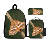 VFKLT Beautiful Moth Backpack with Lunch Box Pencil Case 3 Piece Set Travel Bag Casual Daypack Laptop Backpack, White, One Size, Travel Backpacks