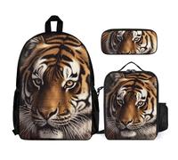 VFKLT Bengal Tiger Backpack with Lunch Box Pencil Case 3 Piece Set Travel Bag Casual Daypack Laptop Backpack, White, One Size, Travel Backpacks