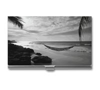 VFKLT Black And White Beach Business Card Holder Pocket Slim Portable Metal Business Card Case Business Card Organizer Credit Card Wallet Multi Card Case for Men Women Travel Office, silver, One Size,