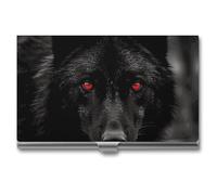 VFKLT Black Red Eyed Wolf Business Card Holder Pocket Slim Portable Metal Business Card Case Business Card Organizer Credit Card Wallet Multi Card Case for Men Women Travel Office, silver, One Size,