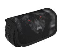 VFKLT Black Red Eyed Wolf Pencil Case Double Layer Pencil Pouch Large Capacity Pencil Bag Double Zipper Portable Pen Case Makeup Bag for Men Women Travel Business Office