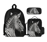 VFKLT Black & White Zebra Backpack with Lunch Box Pencil Case 3 Piece Set Travel Bag Casual Daypack Laptop Backpack, White, One Size, Travel Backpacks