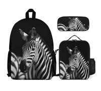 VFKLT Black & White Zebra Backpack with Lunch Box Pencil Case 3 Piece Set Travel Bag Casual Daypack Laptop Backpack, White, One Size, Travel Backpacks