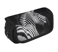 VFKLT Black & White Zebra Pencil Case Double Layer Pencil Pouch Large Capacity Pencil Bag Double Zipper Portable Pen Case Makeup Bag for Men Women Travel Business Office