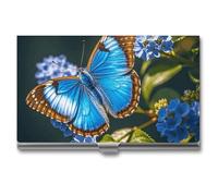 VFKLT Blue Butterfly Business Card Holder Pocket Slim Portable Metal Business Card Case Business Card Organizer Credit Card Wallet Multi Card Case for Men Women Travel Office, silver, One Size, Casual