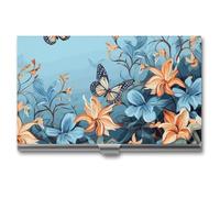 VFKLT Blue Butterfly Floral Business Card Holder Pocket Slim Portable Metal Business Card Case Business Card Organizer Credit Card Wallet Multi Card Case for Men Women Travel Office, silver, One Size,