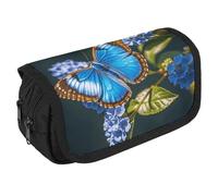 VFKLT Blue Butterfly Pencil Case Double Layer Pencil Pouch Large Capacity Pencil Bag Double Zipper Portable Pen Case Makeup Bag for Men Women Travel Business Office