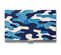 VFKLT Blue Camouflage Print Business Card Holder Pocket Slim Portable Metal Business Card Case Business Card Organizer Credit Card Wallet Multi Card Case for Men Women Travel Office, silver, One Size,
