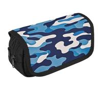 VFKLT Blue Camouflage Print Pencil Case Double Layer Pencil Pouch Large Capacity Pencil Bag Double Zipper Portable Pen Case Makeup Bag for Men Women Travel Business Office