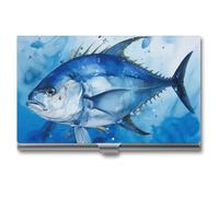 VFKLT Blue Fish Business Card Holder Pocket Slim Portable Metal Business Card Case Business Card Organizer Credit Card Wallet Multi Card Case for Men Women Travel Office, silver, One Size, Casual