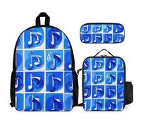 VFKLT Blue Musical Notes Backpack with Lunch Box Pencil Case 3 Piece Set Travel Bag Casual Daypack Laptop Backpack, White, One Size, Travel Backpacks