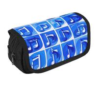 VFKLT Blue Musical Notes Pencil Case Double Layer Pencil Pouch Large Capacity Pencil Bag Double Zipper Portable Pen Case Makeup Bag for Men Women Travel Business Office