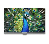 VFKLT Blue Peacock Business Card Holder Pocket Slim Portable Metal Business Card Case Business Card Organizer Credit Card Wallet Multi Card Case for Men Women Travel Office, silver, One Size, Casual