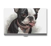 VFKLT Boston Terrier Business Card Holder Pocket Slim Portable Metal Business Card Case Business Card Organizer Credit Card Wallet Multi Card Case for Men Women Travel Office, silver, One Size, Casual
