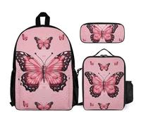 VFKLT Butterfly Backpack with Lunch Box Pencil Case 3 Piece Set Travel Bag Casual Daypack Laptop Backpack, White, One Size, Travel Backpacks