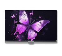 VFKLT Butterfly Purple Business Card Holder Pocket Slim Portable Metal Business Card Case Business Card Organizer Credit Card Wallet Multi Card Case for Men Women Travel Office, silver, One Size,