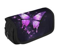 VFKLT Butterfly Purple Pencil Case Double Layer Pencil Pouch Large Capacity Pencil Bag Double Zipper Portable Pen Case Makeup Bag for Men Women Travel Business Office