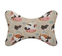 VFKLT Car Pillow Set of 2, Cow Print Printed Car Bone Pillow Car Seat Neck Pillow Memory Cotton Pillow with Adjustable Strap for Travel Camping Airplane