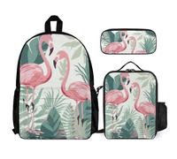 VFKLT Cartoon Flamingo Leaves Backpack with Lunch Box Pencil Case 3 Piece Set Travel Bag Casual Daypack Laptop Backpack, White, One Size, Travel Backpacks