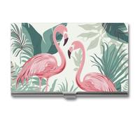 VFKLT Cartoon Flamingo Leaves Business Card Holder Pocket Slim Portable Metal Business Card Case Business Card Organizer Credit Card Wallet Multi Card Case for Men Women Travel Office, silver, One