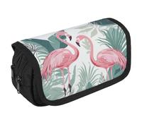 VFKLT Cartoon Flamingo Leaves Pencil Case Double Layer Pencil Pouch Large Capacity Pencil Bag Double Zipper Portable Pen Case Makeup Bag for Men Women Travel Business Office