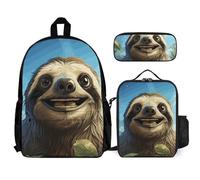 VFKLT Cartoon Funny Sloth Backpack with Lunch Box Pencil Case 3 Piece Set Travel Bag Casual Daypack Laptop Backpack, White, One Size, Travel Backpacks