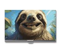 VFKLT Cartoon Funny Sloth Business Card Holder Pocket Slim Portable Metal Business Card Case Business Card Organizer Credit Card Wallet Multi Card Case for Men Women Travel Office, silver, One Size,