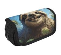 VFKLT Cartoon Funny Sloth Pencil Case Double Layer Pencil Pouch Large Capacity Pencil Bag Double Zipper Portable Pen Case Makeup Bag for Men Women Travel Business Office