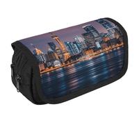 VFKLT City Picture Night Pencil Case Double Layer Pencil Pouch Large Capacity Pencil Bag Double Zipper Portable Pen Case Makeup Bag for Men Women Travel Business Office