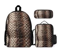 VFKLT Classic Snake Skin Backpack with Lunch Box Pencil Case 3 Piece Set Travel Bag Casual Daypack Laptop Backpack, White, One Size, Travel Backpacks