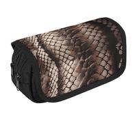 VFKLT Classic Snake Skin Pencil Case Double Layer Pencil Pouch Large Capacity Pencil Bag Double Zipper Portable Pen Case Makeup Bag for Men Women Travel Business Office