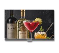 VFKLT Cocktail Glasses And Wine Bottles Business Card Holder Pocket Slim Portable Metal Business Card Case Business Card Organizer Credit Card Wallet Multi Card Case for Men Women Travel Office,