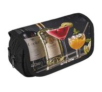 VFKLT Cocktail Glasses And Wine Bottles Pencil Case Double Layer Pencil Pouch Large Capacity Pencil Bag Double Zipper Portable Pen Case Makeup Bag for Men Women Travel Business Office